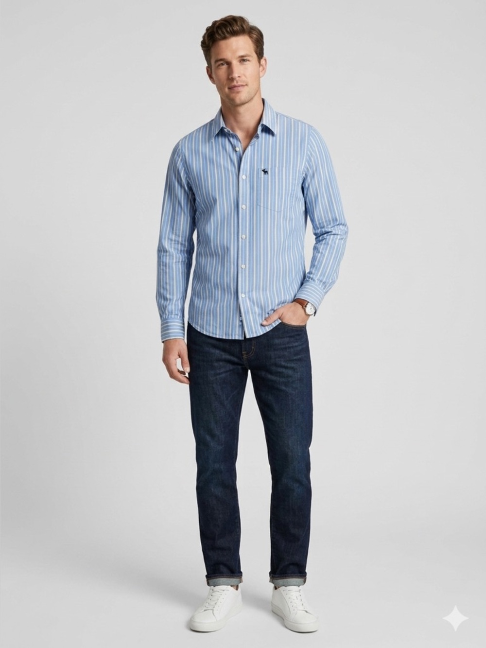 Abercrombie & Fitch Light Blue White Pinstripe Men's Dress Shirt